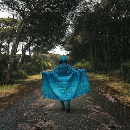 zzlamb Hooded Stadium Blanket,Waterproof Outdoor Camping Blanket Polar Fleece,Warm Windproof Portable for Stadium,Sports,Picnic,Beach,Car,Pets,56x75in Lake Blue Fade - color: Lake Blue Fade