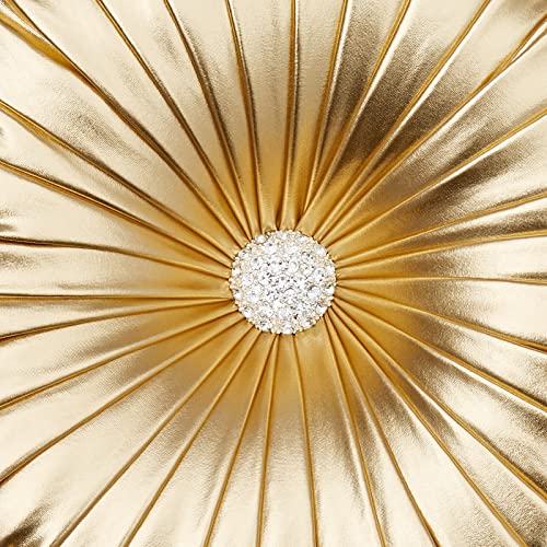 EUCIOR Gold Throw Pillows,Circular Pillow,Pumpkin Pleated Handmade Throw Pillows,Gold Pillows,Smooth Metallic Leather Decorative Pillows for Home Decor Bedroom Living Room Couch Bed Sofa - color: Gold
