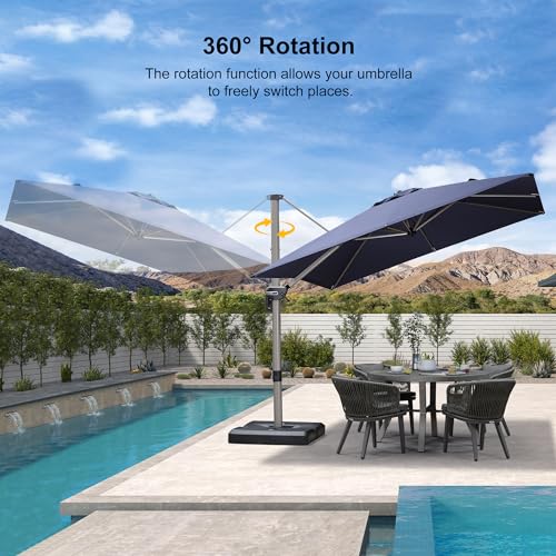 PURPLE LEAF Patio Umbrella with Base Included, 9ft Outdoor Aluminum Cantilever Umbrella with 360° Rotation, Aluminum Large Offset Umbrella for Outdoor Garden Pool, Navy Blue - color: Navy Blue, size: 9' x 9'