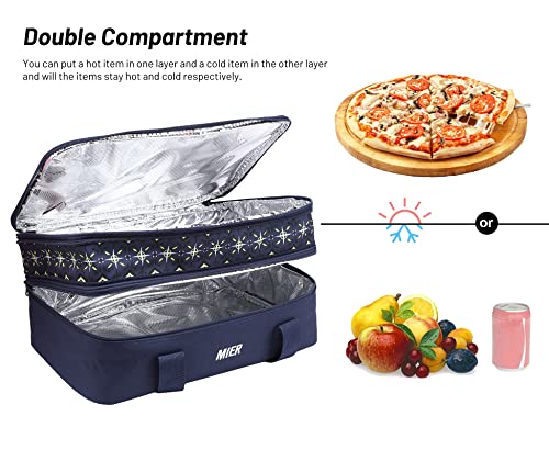 MIER Insulated Double Casserole Carrier Bag for Lasagna Lugger, Potluck Parties, Picnic, Beach, Fits 9 x 13 Inches Baking Dish, Casserole Dish, Expandable, Dark Blue - color: Dark Blue