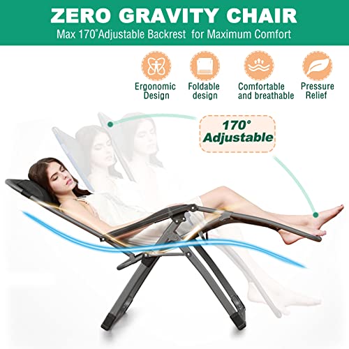 LILYPELLE Zero Gravity Chair, Premium Lawn Recliner Folding Portable Chaise Lounge with Detachable Cushion, Headrest and Cup Holder, Reclining Patio Lounger Chair - color: Linen Green, style: Zero Gravity Chair