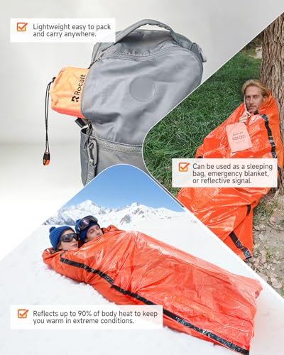 Rocalt Emergency Sleeping Bag | Ultralight Mylar Emergency Blanket, Extra Thick Space Blanket, Waterproof & Portable Thermal Bivy Sack for Camping, Hiking, and Outdoor Adventures