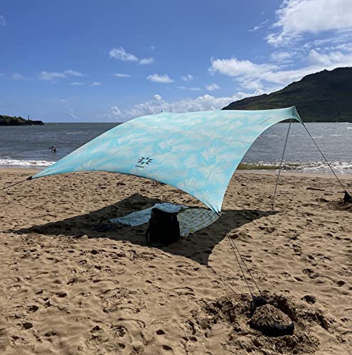 Neso Portable Beach Tent Sun Shelter - Lightweight Beach Shade Canopy - Easy Setup for Family Outings - Patented Reinforced Corners - UPF 50+ Sun Protection - color: Aqua Fronds