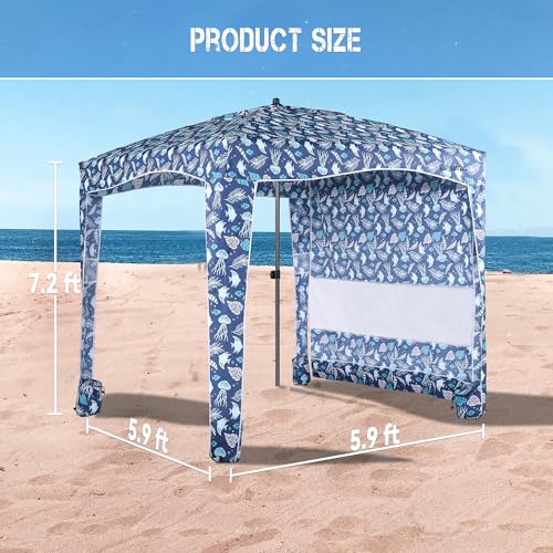UPWELL Beach Tent Easy Set Up Canopy Sun Shelter Shade with UPF 50+UV Protection Portable Beach Umbrella Outdoor Sunwall with Sand Pockets for Fishing Backyard Camping (Blue Stripe) - color: Cottage