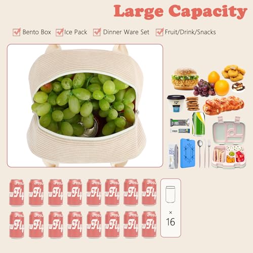FlowFly Lunch Bag for Women Insulated Lunch Box Corduroy Lunch Tote Cooler for Travel Work Picnic,Corduroy Beige - color: Corduroy Beige