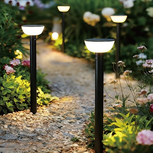 Basin Series - 24.5" Solar Pathway Lights - Walkway Lights for Outside - PIR Sensor & Three Lighting Modes - Rechargeable Battery Lasts Up to 35 Hours - 2700K - Dark Sky Friendly - 4 Pack - size: 4 Pack Pathway Lights