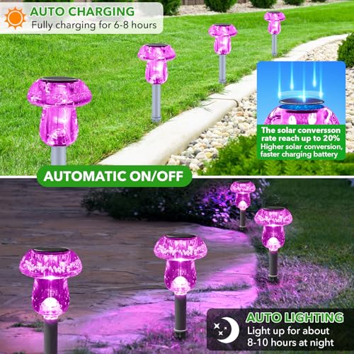 Solar Lights Outdoor, 8 Pack Mushroom Lights Outside Waterproof, Solar Powered LED Lighting for Garden, Yard, Landscape, Path, Pathway, Lawn, Walkway, Driveway, Backyard Halloween Decor (Purple) - color: Purple