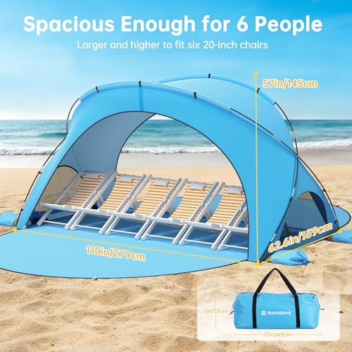 Raynesys Beach Tent Sun Shelter, Sun Shelter for 1-6 Person, Beach Shade Tent, Beaches Shade with 2 Zippered Doors, Portable Tents for Camping Fishing, Blue - color: Blue, size: For 6 Person