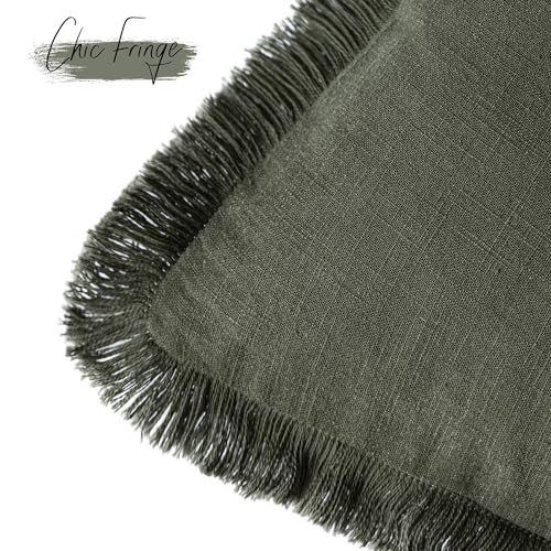 Foindtower Decorative Linen Fringe Throw Pillow Covers Cozy Boho Farmhouse Cushion Cover with Tassels Soft Accent Pillowcase for Chair Sofa Bed Living Room Home Decor, 16×16 Inch, 1PC,Dark Olive Green - color: Rifle Green, size: 16" x 16" (Pack of 1)