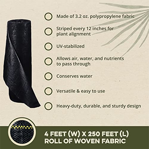 Dewitt Pro-5 Weed Barrier Fabric 5 oz, 4 x 250 Feet – Heavy-Duty Woven Landscape Ground Cover Mat for Raised Garden Bed, Greenhouse Gardening, Outdoor Landscaping, and Commercial Planting - size: 1 Pack, style: 4' x 250'