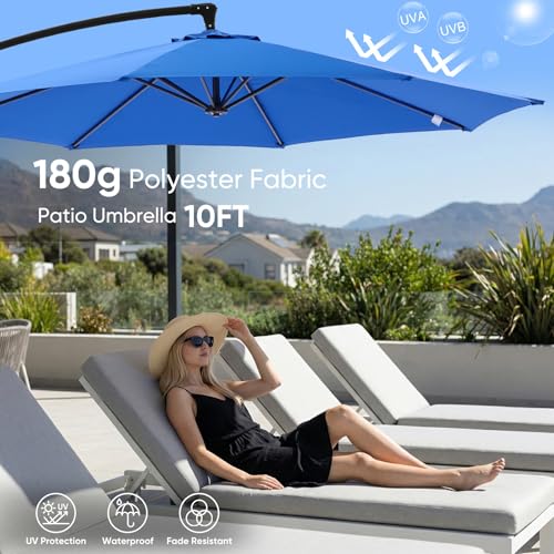NEWBULIG 10FT Patio Umbrella, Offset Cantilever Outdoor Patio Table Umbrella, UV Protection, Fade Resistant Fabric, Easy Tilt Adjustment for Pool, Deck, Garden, Backyard - color: Dark Blue, size: 10ft-with 4 Bases