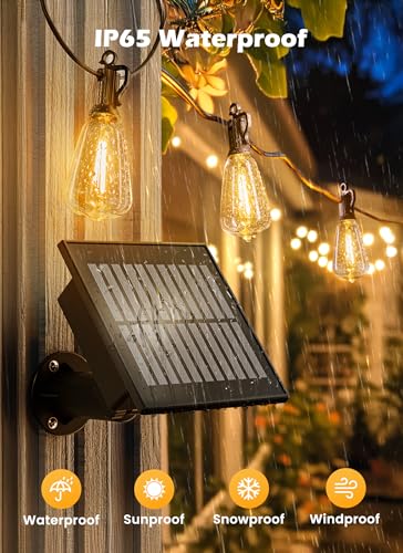 Brightown 108FT Solar String Lights Outdoor Waterproof with Remote, 50+2 LED Shatterproof Bulbs, Dimmable & Timable, 3 Light Modes - Commercial Grade Patio Lights for Garden Backyard Party Decor - size: 108FT(50 Sockets)