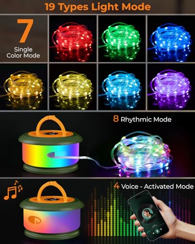 Camping String Lights, Retractable 32.8ft RGB Flash Lamp, Rechargeable LED Fairy Lights Outdoor Waterproof, Portable Hanging Lantern for Outside Tent Patio Awning Garden RV Essentials - color: Green&Orange