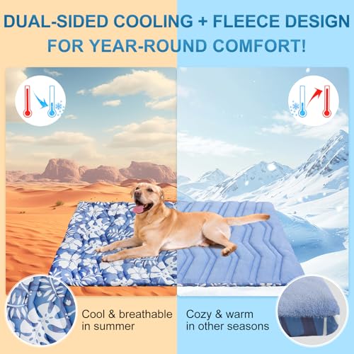 BEAUTYZOO Upgrade Dog Cooling Mat Extra Large, Reversible Self-Cooling Mat for Dogs, Thicken Pet Ice Cool Pad Blanket for Summer Kennel Sofa Bed Floor Car Seat, Machine Washable&Foldable, 48"x28" - color: Hawaii Blue, size: 48.0"L x 28.0"W x 1.0"Th(L)