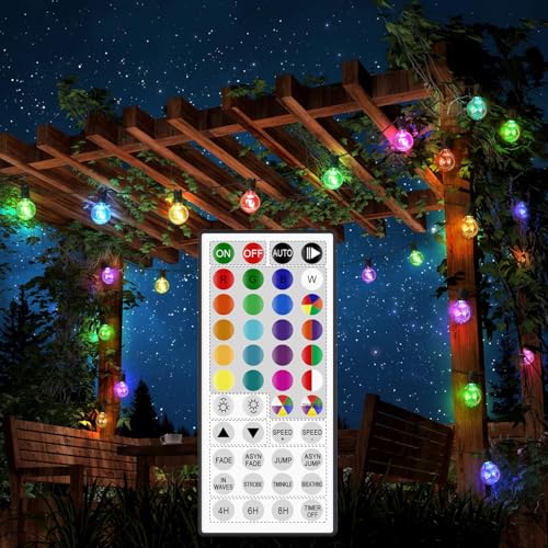 LED Outdoor String Lights, 30FT Connectable G40 Patio Light Outdoor Waterproof with 30 LED Bulbs, RGB Color Changing Cafe Decorative Lights with Remote for Outside Camping Gazebo Party Balcony Decor - size: 30 Feet 30 Bulbs