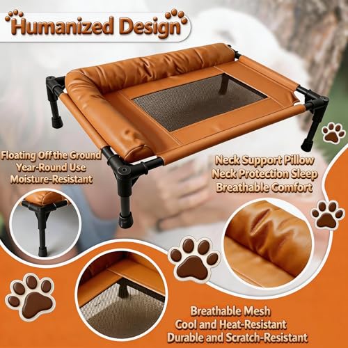 Small Elevated Dog Bed,Cooling Hammock with Soft Edge Pillow,Features Non-Slip Base Portable Pet Travel Cot,Indoor Outdoor Universal(31.5" L x 23.62" W x 6.69" H - color: Coffee Brown, size: 31.5*23.62*6.69