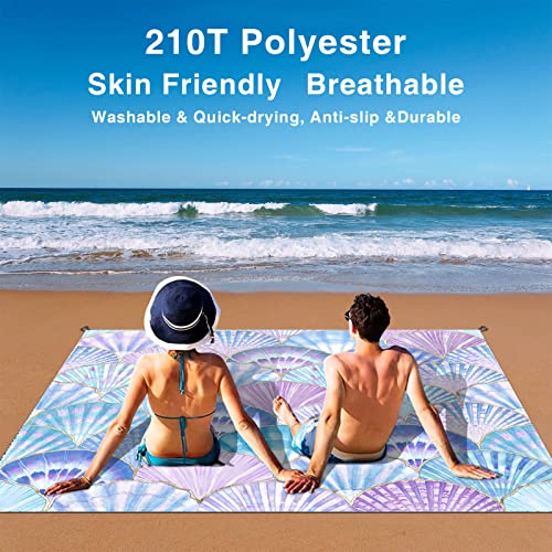 Sandproof Waterproof Beach Mat, 79" x 83", Ocean Blue, 100% Polyester, Fits 4-6 Persons, Portable Camping Blanket for Travel, Camping, Hiking, Picnic - color: Purple Shell