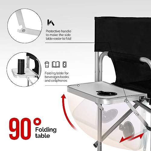 mefeir 26" Tall Folding Directors Chair with Side Table,Portable Makeup Artist Bar Height, Steel Frame 300 lbs Capacity, 19.2" D x 23.6" W x 40.5" H,Black - color: Black, size: 26in