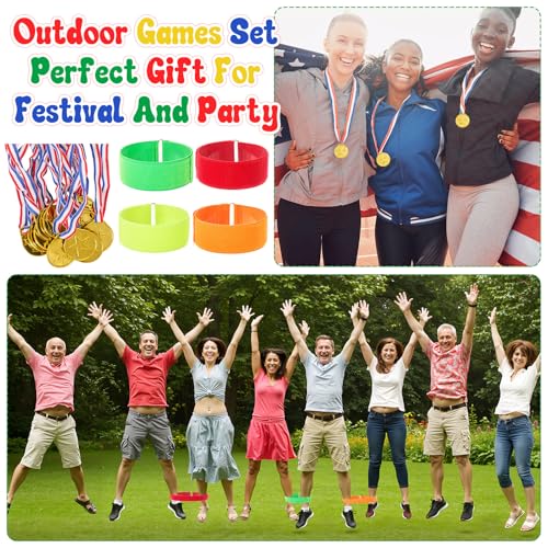 65 Pcs Outdoor Carnival Yard Game Set Include Giant Granny Pants and Bouncy Balls Ring Toss Game Tug of War Rope 3 Legged Race Egg and Spoon Medals for Carnival Yard Family Reunion Backyard