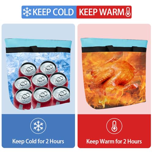 Insulated Reusable Tote Bag for Grocery Shopping for Women/Men, Pizza/Food Delivery Bag to Keep Food Cold/Hot for Commercial Food Transport, Cooler bags for Travel/Beach/Picnic, Blue - color: Blue, size: Non-Waterproof