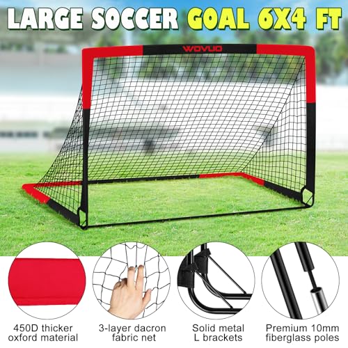 Kids Soccer Goals for Backyard Set of 2, 6x4 ft Portable Toddler Soccer Goal Training Equipment with Soccer Target, Ball, Cones, Soccer Net for Kids Age 3-5 6-8 8-12 10-12-14 Outdoor Sports Games Gift - color: Black Red
