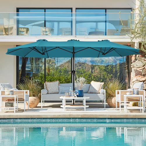 SUPERJARE 13FT Outdoor Umbrella for Patio, Double sided Pool Umbrellas with Fade Resistant Canopy, Large Table Umbrella for Deck, Market, Backyard - Lake Blue - color: Lake Blue, size: 13FT