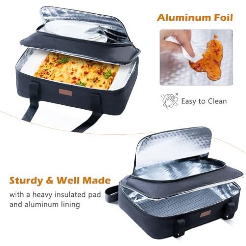 BAGSPRITE Insulated Casserole Carrier for Hot or Cold Food with Heat-resistant Mat, Casserole Dish Carrier Insulated Food Carrier, Hot Food Carrier, Foil Pan Carrier Fits 9" x 13" Baking Dish - color: Black, size: Style A