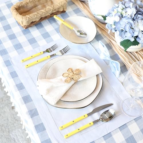 ANNOVA Silverware Set, Retro/Rivet Colorful Stainless Steel Tableware Kitchen Flatware Set Utensils, Includes Dinner Knives, Forks, Spoons, Salad Forks & Dessert Spoons (Yellow, 10 Pieces) - color: Yellow
