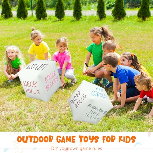 Silipull 6 Pcs Jumbo Inflatable Dice 11.8 Inch DIY Blank Giant Inflatable Jumbo Dice PVC Reusable Toy with 7 Pcs Colorful Marker Pens or Write for Indoor Outdoor Game Activity Pool Party