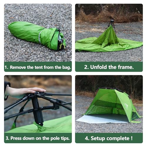 Three Bears Pop Up Beach Tent Sun Shade Shelter for 3-4 Person, UPF 50＋ UV Protection, Lightweight & Easy Setup Beach Shade Canopy, Portable Beach Shade Tent Beach Cabana (Green) - color: Green