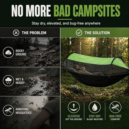 Camping Hammock Tent with Mosquito Net & Rainfly – Waterproof Portable Backpacking Hammock for Camping, Hiking & Travel – Lightweight Outdoor Hammock for Trees by Altena