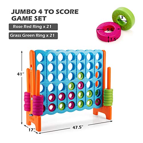 COSTWAY Jumbo 4-to-Score Giant Game Set, 4 in A Row for Kids and Adults, 3.5FT Tall Indoor, Outdoor Set with 42 Jumbo Rings & Quick-Release Slider, Ideal for Holiday Party, Family, Baby Blue - color: Baby Blue