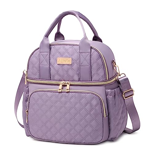 AIJIEKE Large Insulated Lunch Bag for Women, Double Compartment Leakproof Lunch Box for Work Office, Reusable Cooler Tote with Adjustable Strap & Side Pockets for Adults Picnic Beach, Purple - color: Purple