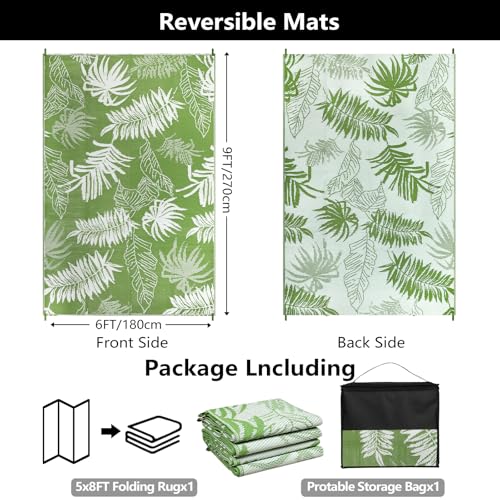 famibay Outdoor Rug Waterproof 6x9 Reversible Plastic Patio Rug Large Outdoor Carpet for Patio Lightweight UV-Resistant Portable Outdoor Camping Rug RV Mats for Porch Deck Balcony Backyard Picnic - color: Grass Green, size: 6' x 9'