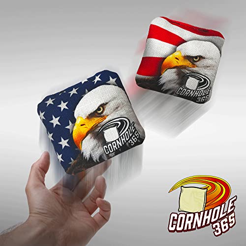 Cornhole365 Themed Cornhole Bag - All-Weather, Heavy-Duty & Durable Polyester Fabric, Resin Filling, Double-Stitched Duck Cloth - Professional Cornhole Bean Bags for Indoor & Outdoor Use - Set of 8 - color: American Eagle