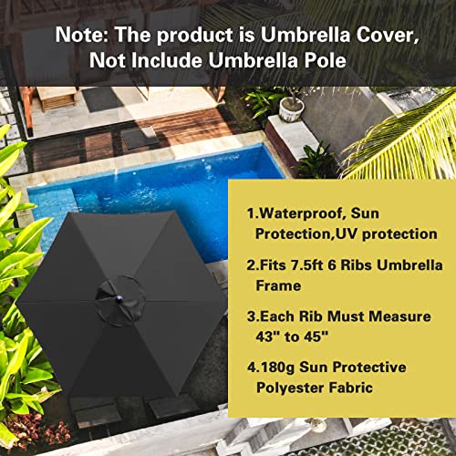 Sunnyglade 7.5ft Patio Umbrella Replacement Canopy Market Umbrella Top Outdoor Umbrella Canopy with 6 Ribs - color: Black