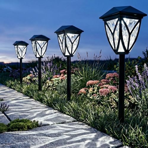Ensenior Solar Lights Outdoor, 6-Pack LED Solar Garden Lights for Pathway Yard Patio Walkway Planter Walkway Landscape Lighting, IP65 Waterproof, Energy-Efficient Landscape Lighting, 6500K - color: 6500K- Cool White