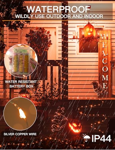 suddus Halloween Lights Battery Operated, 33ft 100 LED Orange String Lights for Outside Decorations Waterproof, Fairy Lights with Timer and Remote for Party, Yard, Outdoor, Tree, Wedding, Rroom Decor - color: Orange, size: 100LED