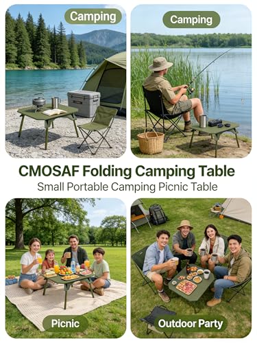 Foldable Camping Table | Adjustable Height Portable Camp Table for Backpacking, Picnic & Car Travel | Compact Small Folding Table with Carrying Bag & Cup Coasters | Camping Essentials