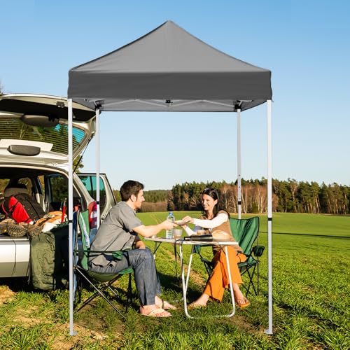 5x5 Pop Up Canopy Tent, Instant Portable Beach Canopy, Outdoor Tent with Carry Bag for Camping, Sports, Tailgating, Events, Gray - color: Gray, size: W/O Wall