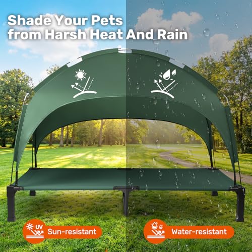 Heeyoo Elevated Dog Bed with Removable Canopy, Portable Dog Cot with Sun Protection Shade Tent, Raised Pet Cooling Cot Bed for Dogs, 60in - color: Green, size: 60"L x 36"W x 9.5"H