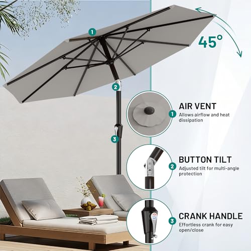 AreShark 9 FT Patio Umbrella for Outdoor, Outdoor Table Umbrella with Push Button Tilt and Crank, Outdoor Patio Umbrellas with 8 Sturdy Ribs for Market, Garden, Pool (Light Gray) - color: Light Gray, size: 9ft