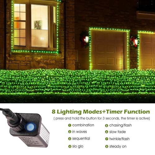 BlcTec Outdoor Christmas Lights 360 LED 9.8ft x 6.6ft Christmas Net Lights with 8 Modes, UL Certified, Timer, Connectable, Waterproof for Trees, Bushes, Shrub, Yard Outdoor Xmas Decorations, Green - color: Green, size: 360LED