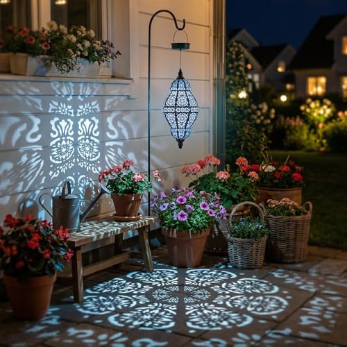 Twinkya Hanging Solar Lights Outdoor Garden Decor, Decorative Waterproof Plastic Moroccan Solar Lantern Lamp, Outside Decorations for Patio Yard Porch Backyard Decor, Gardening Gifts for Women Mom - color: Blue Black, size: 1pack