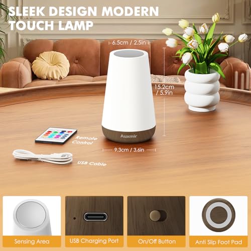 Auxmir Rechargeable LED Night Light, Touch & Remote Control Bedside Lamp with 13 Colors, 5 Brightness Levels, Portable Table Lamp for Kids Baby Nursery, Bedroom, Bathroom, Camping, Dark Brown - color: Dark Brown