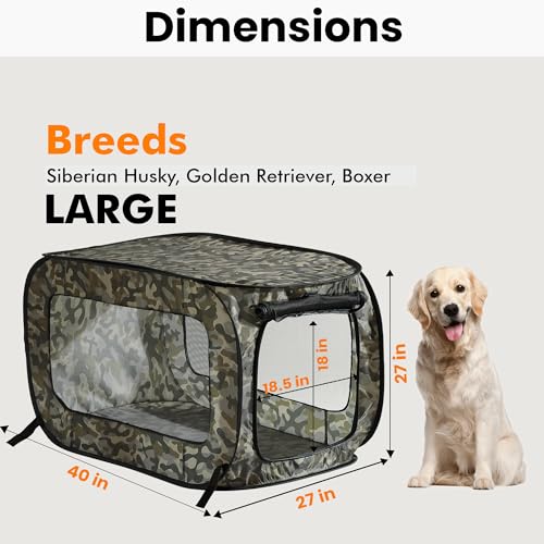 Beatrice Home Fashions Portable, Collapsible, Pop Up Kennel Travel Cat and Dog Crate, 40" L x 27" W x 27" H, Camo Green - color: Camo Green, size: 40.0"L x 27.0"W x 27.0"H