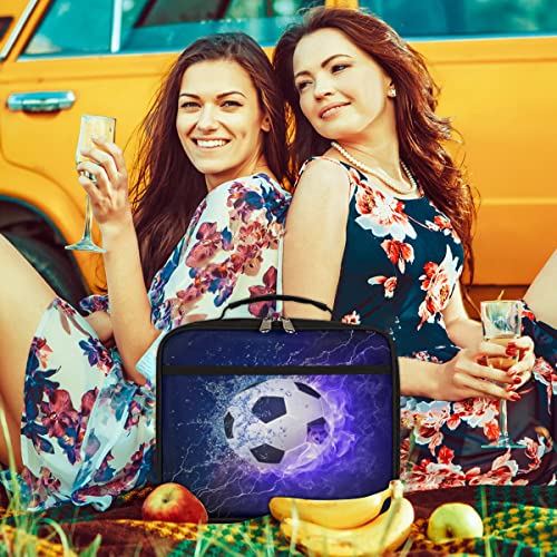 Kids Lunch Box for Boys Girls Purple Soccer Ball Sport Football Insulated Lunch Bag Reusable Small Cooler Bag Meal Containers Tote Kit for School Travel Women Men - color: purple soccer