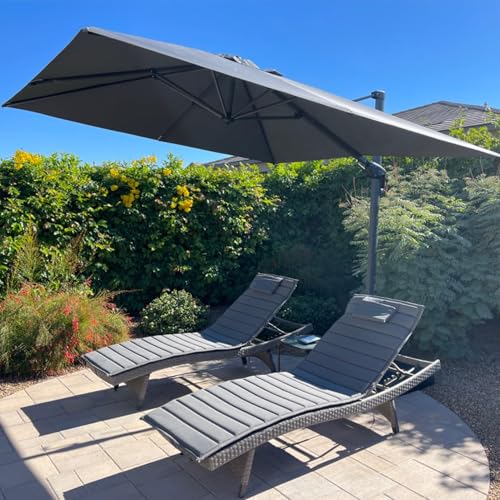 PURPLE LEAF 9 Feet Patio Umbrella Outdoor Cantilever Square Umbrella Aluminum Offset Umbrella with 360-degree Rotation for Garden Deck Pool Patio, Light Grey - color: Light Grey, size: 9' X 9', style: Standard
