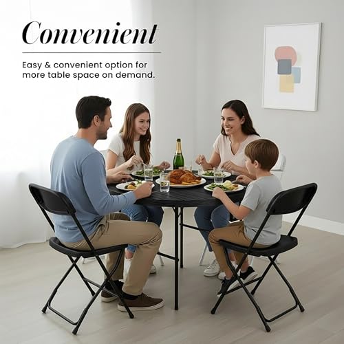 Our Modern Space 3.5 Feet Circular Round Foldable Table with Built in Handle & Steel Legs | Heavy Duty Portable | Perfect for Party, Dining, Wedding, Events, Picnic Indoor, Outdoor, Camping, Utility - color: Black, size: 3.5 Ft - Round