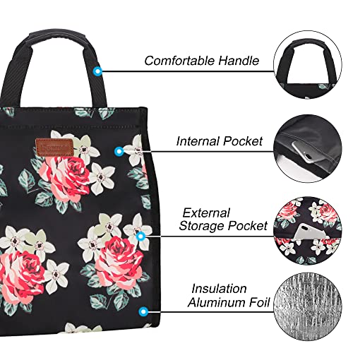 Lunch Bags for Women Insulated Reusable Lunch Tote with Internal Pocket, Lunch Tote bag for Work (Flower) - color: Flower, size: 2 pack